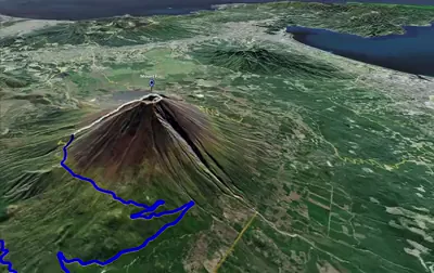 Orbit around Mount Fuji and its route